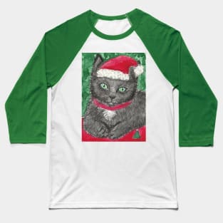 Cute kitten in Santa hat Christmas art Baseball T-Shirt